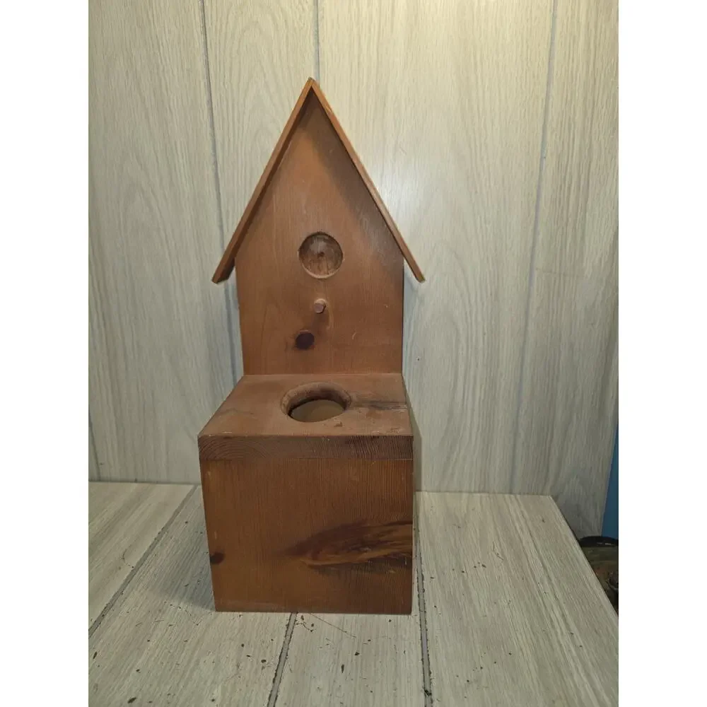 Vtg Wood Bird House Handmade Tissue Box Cover Farmhouse Cottagecore Country